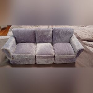 Miniature 1:12 scale light gray velour modular sectional dollhouse couch sofa